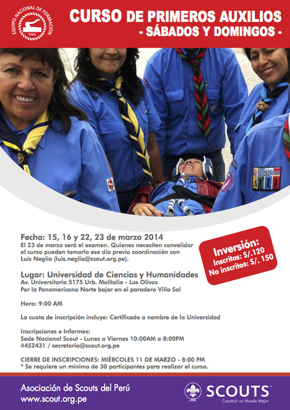 Curso de Primeros Auxilios - Sábados y Domingos de Marzo - Scouts del Perú